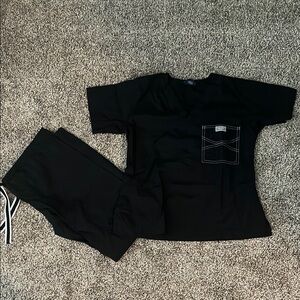 Black Sky Scrub Set with Pocket Detail